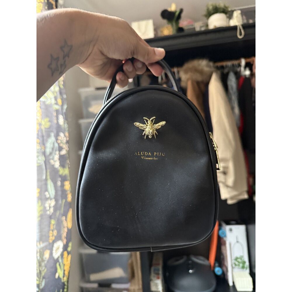 Aluda Piju Black Mini Backpack Gold Bee Hardware